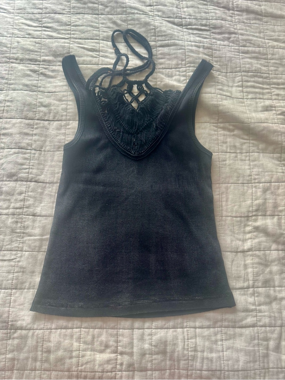 Black Women's Tank Top with Macramé